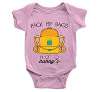 Kickass Tees Im Off to Nanny's Babygrow 6-12m Pink Baby Sitting Grandma Nan Day Trip Body Suit Gift