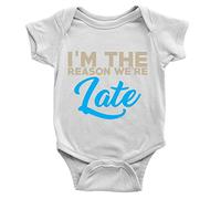 Kickass Tees I'm The Reason We're Late Babygrow 18-24m White Funny Gift Present Joke Body Suit Gift Onesie