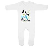 Kickass Tees It's My Half Birthday Boys 1 Baby Romper 6-12 Months White Funny Cute 6 Months Old Party Gift