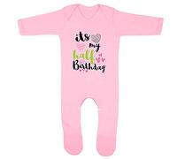 Kickass Tees It's My Half Birthday Girls 1 Baby Romper 6-12 Months Pink Funny Cute 6 Months Old Gift Present