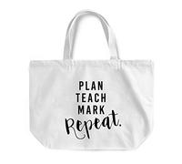 Kickass Tees Plan Teach Mark Repeat Maxi Bag One Size White Teachers School Bag Gift Funny Joke Canvas Tote