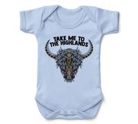 Kickass Tees Take Me Highlands Babygrow Scotland Scottish Funny Light Blue