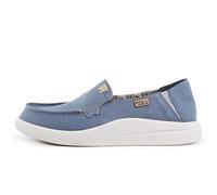 Kickback Rizzo Womens Loafer - Ladies Slip On Moc Toe - Lightweight Slip in Shoe's - Relaxed Look All Day Comfort - Orthotic Leather Lined Foam Footbed - Casual Summer Shoes - Blue Linen - UK8