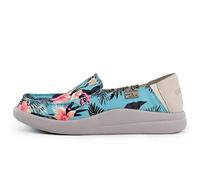 Kickback Rizzo Womens Loafer - Ladies Slip On Moc Toe - Lightweight Slip in Shoe's - Relaxed Look All Day Comfort - Orthotic Leather Lined Foam Footbed - Casual Summer Shoes - Blue Palm Print - UK7