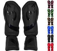 Kickboxing, Muay Thai Shin Guards & Foot Protectors for, MMA Karate, Taekwondo, BJJ - Elasticated Shin Instep Pads - Martial Arts Sparring Leg Guards for Adults & Kids