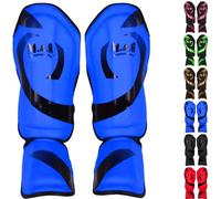 Kickboxing, Muay Thai Shin Guards & Foot Protectors for, MMA Karate, Taekwondo, BJJ - Elasticated Shin Instep Pads - Martial Arts Sparring Leg Guards for Adults & Kids