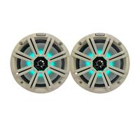 KICKER 8" 300 Watt Max Power 2-Way Marine OEM Replacement RGB Multicolor LED Coaxial Boat Audio Speakers (Pair) with White Grilles