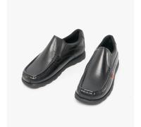 Kickers Boy's Fragma Slip on Moc Toe Comfortable Leather Shoes, Black, 2.5 UK