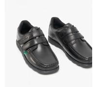 Kickers Boy's Fragma Moc Toe Twim Strap Leather School Shoe | Smart Everyday School Look | Hook & Loop Fastening, Cushioned for All-Day Wear, Black, 3 UK Child