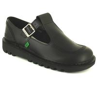 Kickers Aztec Girls Black Leather T Bar Shoes, Size: 4