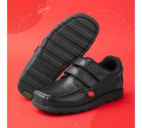 Kickers Boys Black School Shoes Leather Two Strap Easy Fasten Padded Kids SIZE