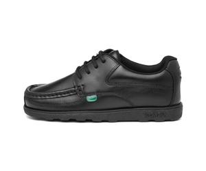 Kickers Boy's Fragma Lace Up 4 Eyelet Leather Shoes | Smart Everyday School Look | Secure Lace-Up Fit, Cushioned for All-Day Wear, Black, 2 UK Child