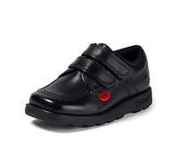 Kickers Boy's Fragma Lo Twin Strap Leather School Shoes | Extra Comfortable | Added Durability | Premium Quality, Black, 8 UK Child