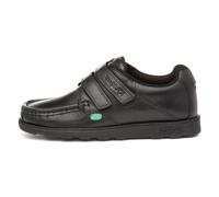 Kickers Boys Fragma Moc Toe Twim Strap Leather School Shoes, Black, 4 UK