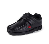Kickers Boy's Fragma Single Strap Moc Toe Comfortable Leather Shoes | Smart Everyday School Look | Hook & Loop Fastening, Cushioned for All-Day Wear, Black, 1 UK Child