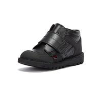 Kickers Boy's Kick Mid Scuff Durable Black Leather School Shoes | Flat Ankle Boot, Black, 2 UK Child