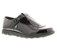Kickers Women's Fragma T-Buckle Black Leather School Shoes | Smart Everyday School Look | Everyday Comfort Fit, Cushioned for All-Day Wear, Black, 6 UK