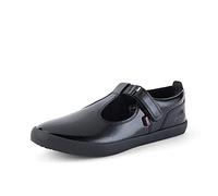 Kickers Girls Kariko T-vel Leather School Shoes, Patent Black, 4 UK
