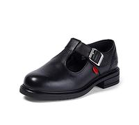 Kickers Girl's Lach T-Bar Leather School Shoes | Elegant T-Bar Style | Everyday Comfort Fit, Cushioned for All-Day Wear, Black, 2 UK Child