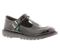 Kickers Girls School Shoes Kick T Bar Leather Hook and loop black - Size UK 1