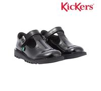 Kickers Junior Girls Kick T Vel Black Patent Leather Adjustable School Shoes