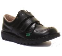 Kickers Junior Low 2 Twin Vel Leather School Uniisex Shoes In Black UK 1 - 13