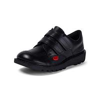 Kickers Unisex Kids Kick Lo Vel Twin Strap Black Leather School Uniform Shoes Leather School Shoes, Black, 2.5 UK