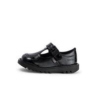 Kickers Kick T Bar Velcro Patent Leather Shoe, Black, Size 4 Older Black