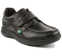 Kickers Junior Boy's Reasan Single Strap Black Leather School Shoes, Black, 2 UK
