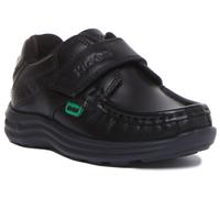 Kickers Boy's Reasan Single Strap Black Leather School Shoes | Easy Fastening | Extra Comfort | Durable & Stylish, Black, 9 UK Child