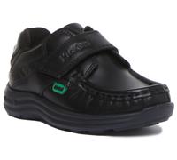 Kickers Reason Strap Kids Back to School Leather Black Moccasin Shoe Size 8 - 12