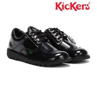 Kickers School Shoes Girls Womens Black Patent Leather 3 - 8 Kick Lo 1-10688