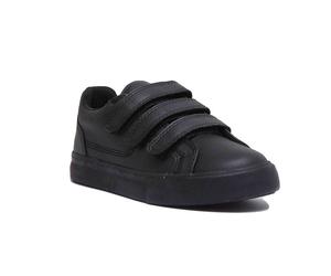 Kickers Tovini Trip Juniors Hook And Loop Leather Shoes In Black Size UK 12 - 3
