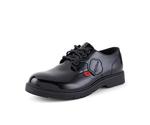 Kickers Women's Finley Lo Patent Leather School Shoes | Smart Everyday School Look | Everyday Comfort Fit, Cushioned for All-Day Wear, Black, 8 UK