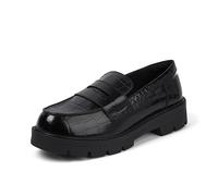 Kickers Women's Kori Loafer Croc Leather Shoes, Black,