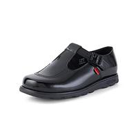 Kickers Women's Fragma T-Buckle Black Leather School Shoes | Smart Everyday School Look | Everyday Comfort Fit, Cushioned for All-Day Wear
