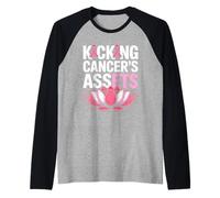 Kicking Cancer's Assets Breast Cancer Awareness Ribbon Lotus Raglan Baseball Tee