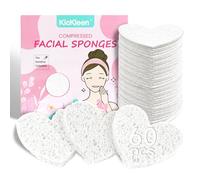 Kickleen 60-Count Compressed Cellulose Heart Shape Facial Sponges | 100% Natural Spa Sponges for Makeup and Mask Removal | Exfoliating | Reusable | Skin Massage (White)