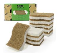 KICKLEEN 9 Pack Biodegradable Natural Kitchen Sponge - Compostable Cellulose and Coconut Walnut Scrubber Sponge - Eco Friendly Sustainable Sponges for Dishes
