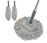 kickleen Self Wringing Mop Floor Cleaning, Easy Squeeze Twist Mop, Heavy Duty Wet Mops for Cleaning Hardwood Tile Vinyl Laminate Floors (Gray- 2 Head)