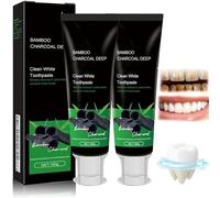 Kicklo Bamboo Charcoal Teeth Whitening Toothpaste, Organic Bamboo Charcoal Toothpaste Natural Teeth Whitening, Non-Irritating Formula, Tooth Whiten and Breath Freshening for Sensitive Tooth (2Pcs)