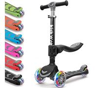 Kicknroll Kids Scooter with Removable Seat & Flashing LED Lights, Foldable Kick Scooter for Boys Girls Ages 3-8, 4 Levels Adjustable Height, Safe Lean to Steer, 3 Wheel Scooters for Kids - Black