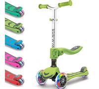 Kicknroll Kids Scooter with Removable Seat & Flashing LED Lights, Foldable Kick Scooter for Boys Girls Ages 3-8, 4 Levels Adjustable Height, Safe Lean to Steer, 3 Wheel Scooters for Kids - Green