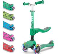 Kicknroll Kids Scooter with Removable Seat & Flashing LED Lights, Foldable Kick Scooter for Boys Girls Ages 3-8, 4 Levels Adjustable Height, Safe Lean to Steer, 3 Wheel Scooters for Kids - Cyan
