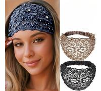 KickZu Lace Headbands for Women, Wide Floral Pearl Lace Elastic Head Bands, Bandanas for Hair, Head Cover for Women, Hair Band for Women Stylish, Beanie Cap for Women, Viral Forehead Hair Band