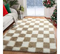 KICMOR Area Rugs for Bedroom Living Room, 4x6 Fluffy Soft Beige and Cream White Checkered Rug Fuzzy Shag Shaggy Carpet, Indoor Plush Rugs for Kids Boys Girls Dorm Nursery Office Home Decor Aesthetic