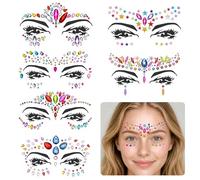 KICNIC 6 Pcs Face Gems, Self-Adhesive, Fixed Styles with Random Colors | Rhinestone Face Jewels Stickers, Body Gems, Temporary Tattoo for Women, Halloween, Christmas, Eye Makeup