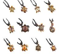 Kicomvi Artificial Bone Carving Sea Turtles Pendant Necklaces Handmade Hawaiian Tortoise Surfer Necklace for Women Men, Metal, no gems