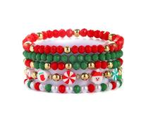 Kicomvi Christmas Bracelet Clay Bead Bracelets Stackable Xmas Jingle Bells Pearl Bracelets Festive Bracelets, elastic, clay, no gemstone