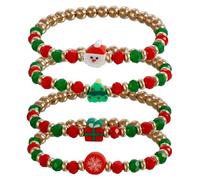 Kicomvi Christmas Bracelet Clay Bead Bracelets Stackable Xmas Jingle Bells Pearl Bracelets Festive Bracelets, elastic, clay, no gemstone